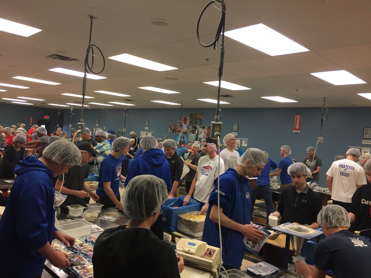 Spring Lake Park Boys Lacrosse Team giving back and having a
great time as a team at Feed My Starving Children tonight.