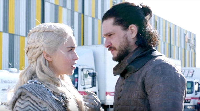 Kit Harington and Emilia Clarke on the sets of Season 8