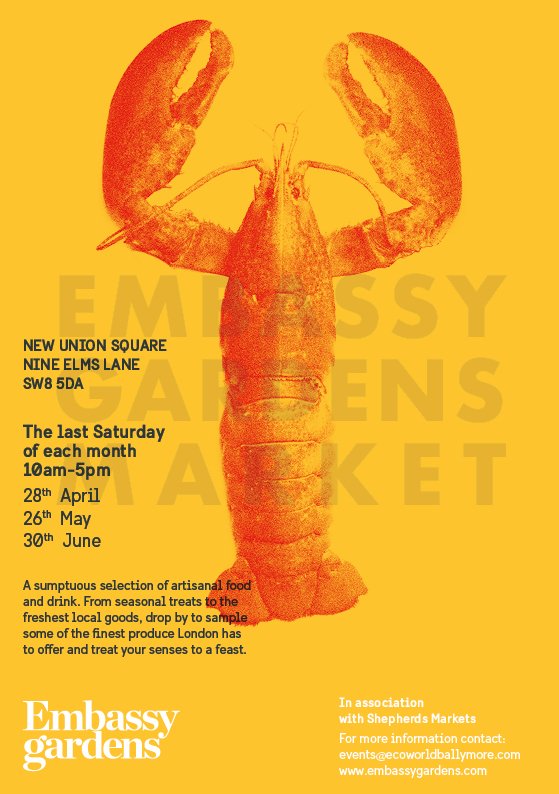 ballymore's tweet photo. THE COUNTDOWN HAS BEGUN! After a successful launch, the Embassy Gardens Market is back next Saturday 28 April from 10am - 5pm. In partnership with @ShepherdsMkts  the EG market is set to become a regular Saturday destination throughout the summer. See you there! 
 @EcoWorld_UK https://t.co/ntTyV0sWDm
