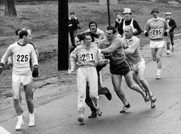 JeniRodger's tweet image. Watching the #LondonMarathon2018 coverage and inspired by @KVSwitzer - the first woman to run the Boston Marathon in 1967, officials tried to stop her because she was a woman. At 71 she’s running today with the same number #261 #getinspired @261Fearless