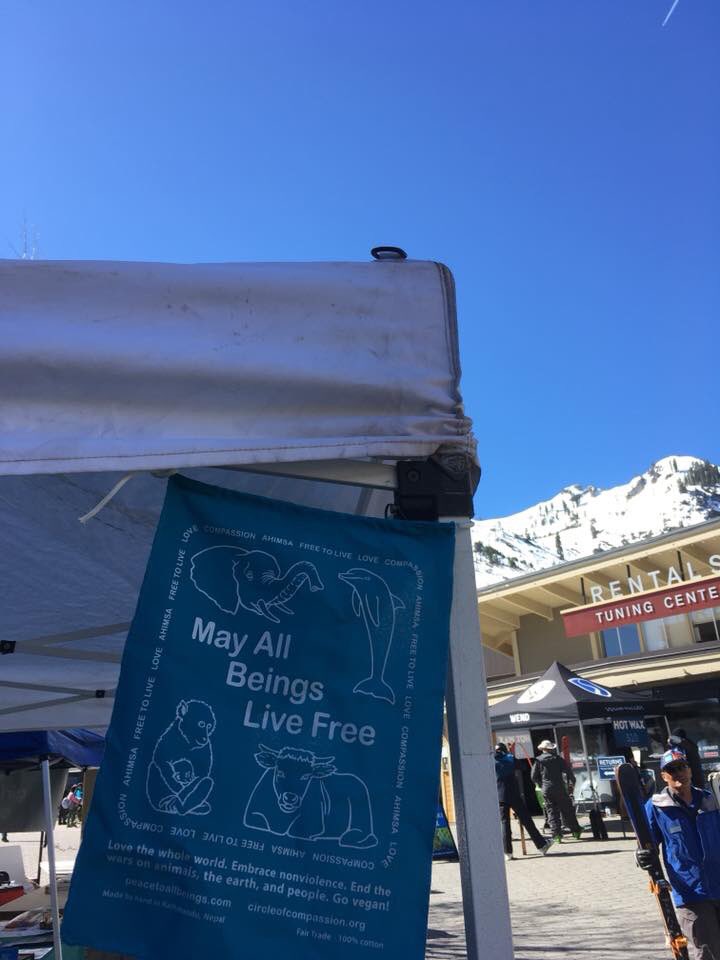 vegan1day's tweet photo. Speaking today to folks abt compassion for animals. #EarthDay18 at #SquawValley. Come say hello!  #vegan1day #johnmerryfield #tahoetruckee https://t.co/jCtZ2keNUz