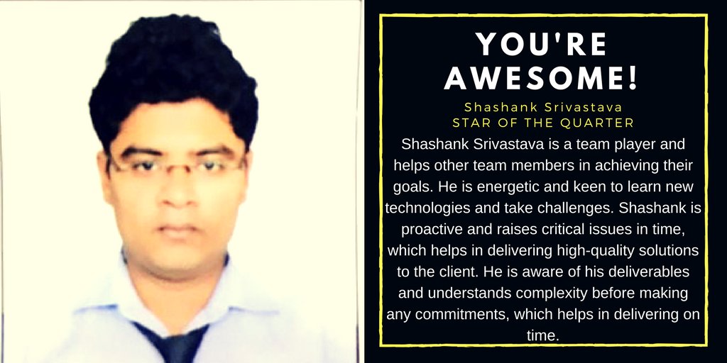 LifeAtKellton's tweet photo. Meet Shashank Srivastava, Star of the Quarter at @Kelltontech 
https://t.co/BXbM7FdvD6 
#LifeAtKellton #EmployeeEngagement #valuable #player #ProudMoment #proudofyou https://t.co/nC8BpoX5gG
