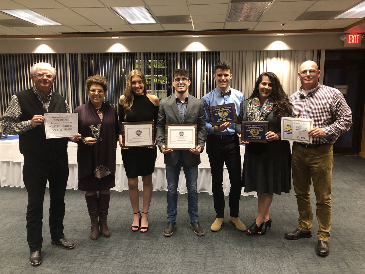 ToddEd4's tweet photo. Trey hauled in the Awards at his Wrestling Banquet for Bethany College! Most Valuable Wrestler, Most Victories, Most Pins , An NAIA Academic All-American and Academic National Team Champion! https://t.co/3jOYG2gV0Q