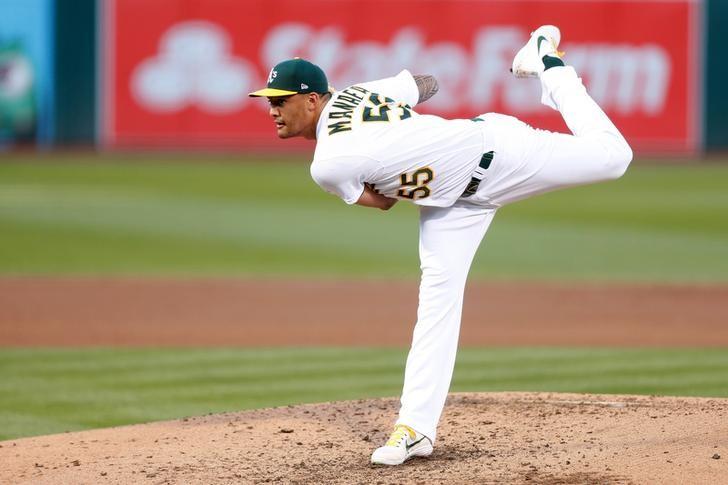 Reuters's tweet photo. Oakland's Manaea tosses no-hitter against red-hot Boston https://t.co/maMEMDO6g3 https://t.co/G8NTs3JFBe