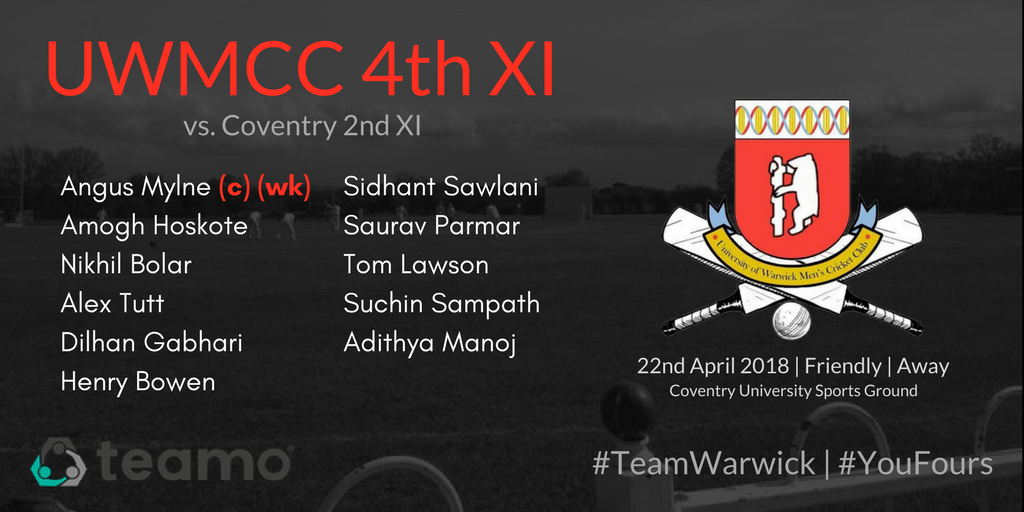 UoWMCC's tweet photo. The outdoor season is officially underway today, as the #YouFours bandwagon starts rolling with a preseason T20 against @covunicc 2s. The game is at the Westwood Heath pitches just past Varsity, come down and support the boys! (KO: 10am) #TeamWarwick #YouFours https://t.co/aNHIay87Ck