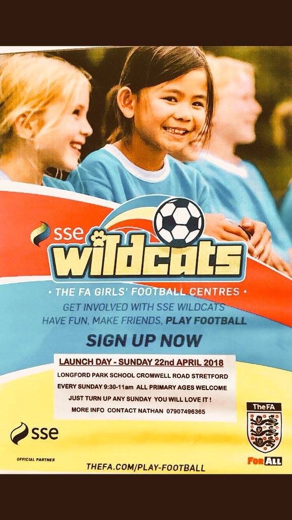 LongfordGirls's tweet photo. TODAY IS THE DAY!!!! The launch of our new wildcats! Bring your daughters, nieces, granddaughters down to Longford Park school 9.30-11 for football! ⚽️⚽️⚽️⚽️⚽️⚽️⚽️ https://t.co/XJnyBt6RMm