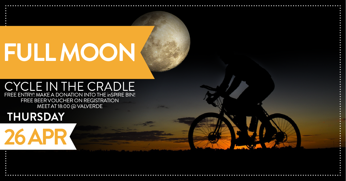 Full Moon Cycling fans see you on Thursday! Register at Valverde at 18:00, bring your headlamps, FREE Entry! events@copperlakebreiwng.co.za for info
