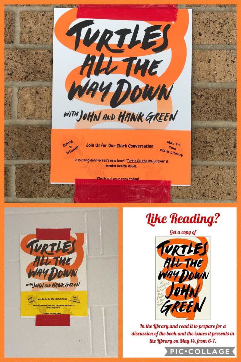 ClarkTxLib's tweet photo. Hey #ClarkTexas seen these posters around campus? We hope you join us in reading this great book and attend our 1st #ClarkConversation 5/14 at 6pm. We’re discussing mental health issues&learning about resources that can help. Let’s talk, Clark!
🐢🐾 @ClarkGuidance https://t.co/W5NphWwXcN
