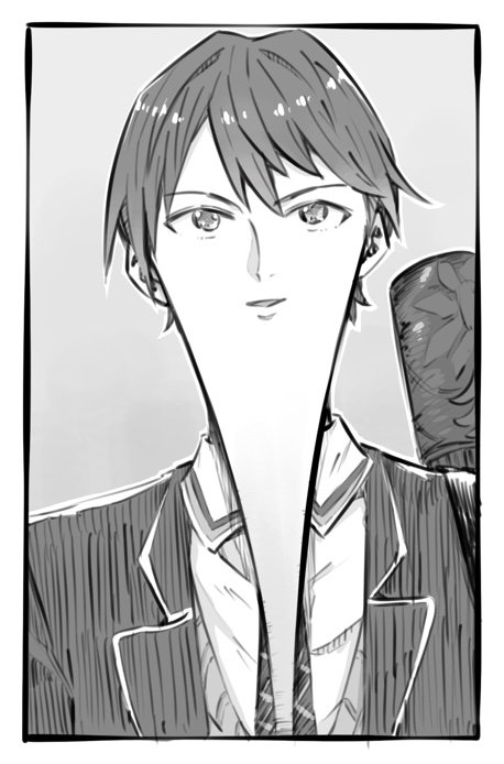 おかしい・・・画像見ながら描いてるのに顔のバランスがとれない・・・なんで・・・どうして・・・ #力也 