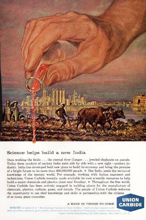1984 Bhopal industrial disaster- 3,787 officially died but many more in the weeks that followed. Here the Union Carbide advertisement - says it all...