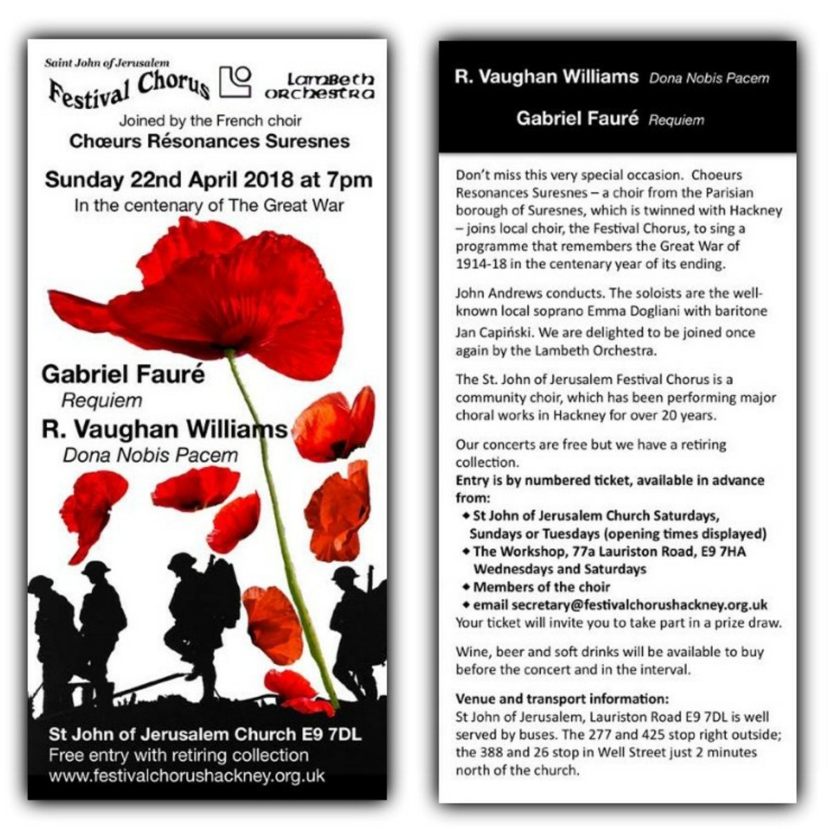 sjojchurch's tweet photo. Happening tonight! 7pm.
#concert #choir #stjohnofjerusalem #lauristonroad #lauristonvillage #hackney #festivalchorus #firstworldwarcentenary #lestweforget https://t.co/aSSQ5rA96n