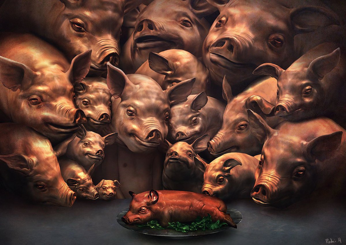 unHiddenART's tweet photo. Artist: Ryohei Hase
  
Ryohei Hase is an artist whose works are full of fantasy. His work is intriguing with a pinch of darkness.

#unHiddenART #japanart #okinawaart #okinawa 
#ryoheihase #rabit #porc #chicken #chickenart #originalart #animalart https://t.co/qYT1x2Mwzk