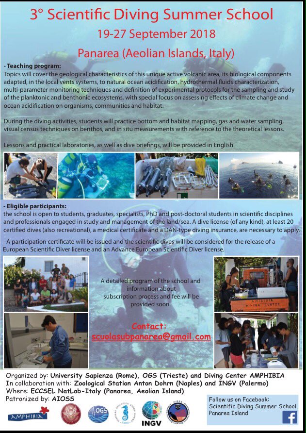 martygattius's tweet photo. 3rd Summer School of Scientific Diving (19-27 September 2018) #Aeolian Islands #AIOSS #SZN #OGS #INGV # Sapienza # AmphibiaDiving https://t.co/rjCLff8j2l