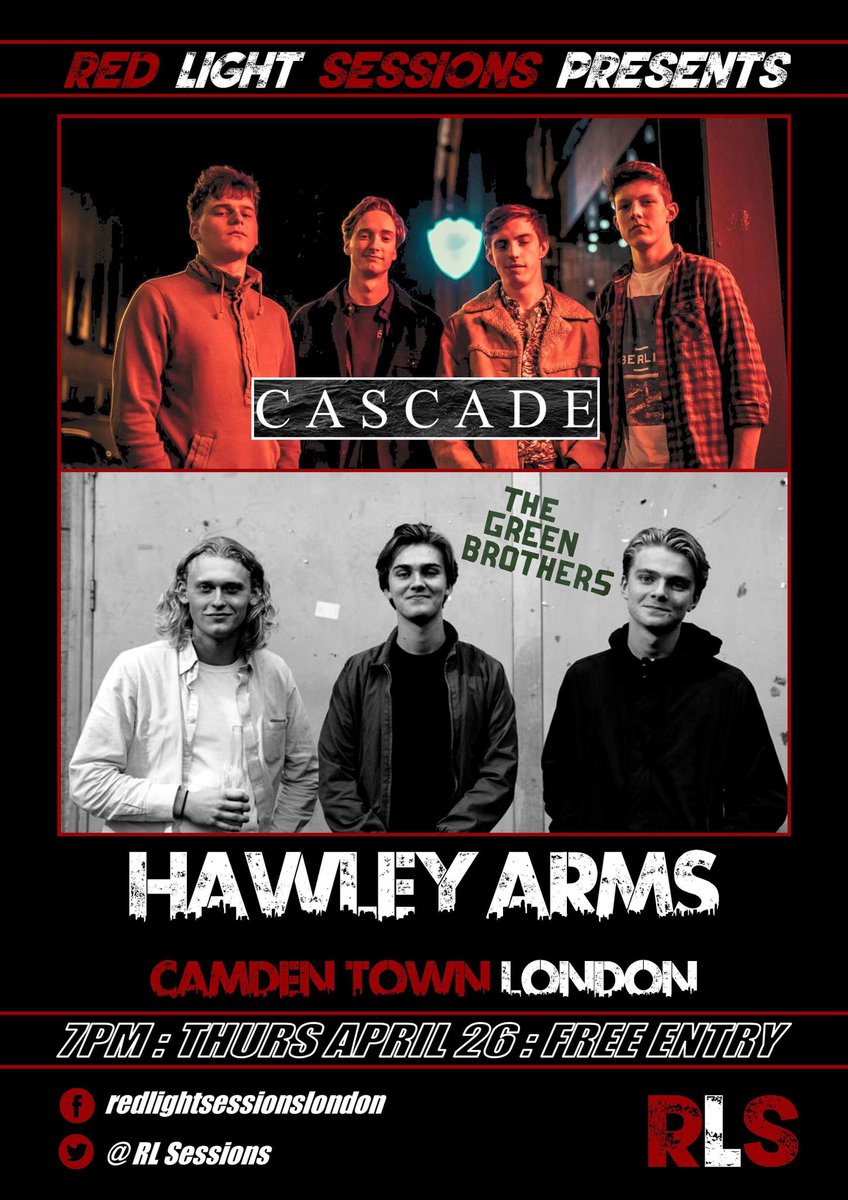 RLSessions's tweet photo. Great show coming up this Thursday @hawley_arms FREE ENTRY! @Cascadetheband @GreenBrothers_ #redlightsessions https://t.co/lKHKopmL5F