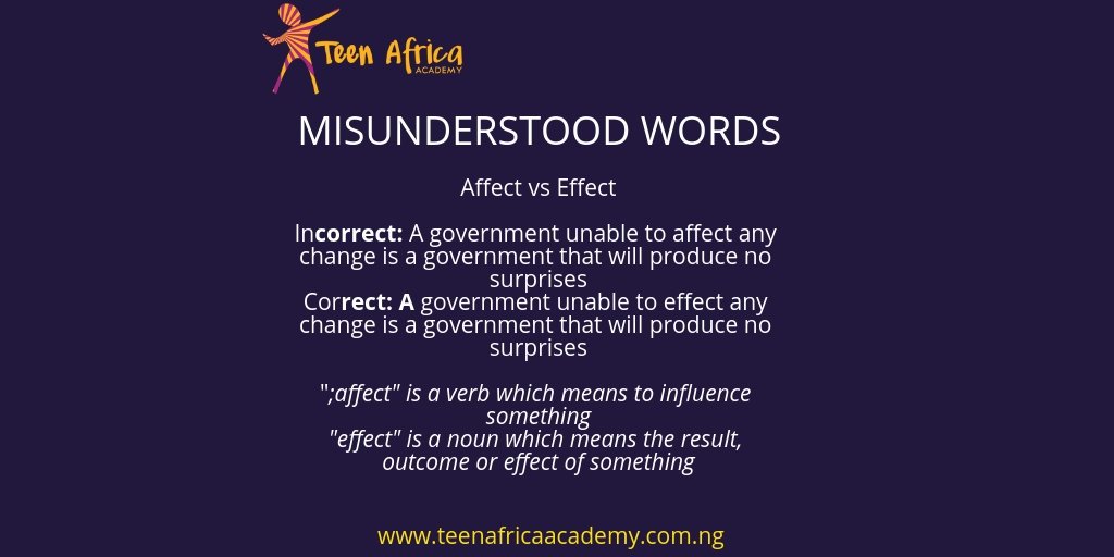 _TAAcademy's tweet photo. #misusedwords #Learning #LearnEnglish #itssunday #sundaylive #affectvseffect #effect #affect https://t.co/N1kQUpWc9p
