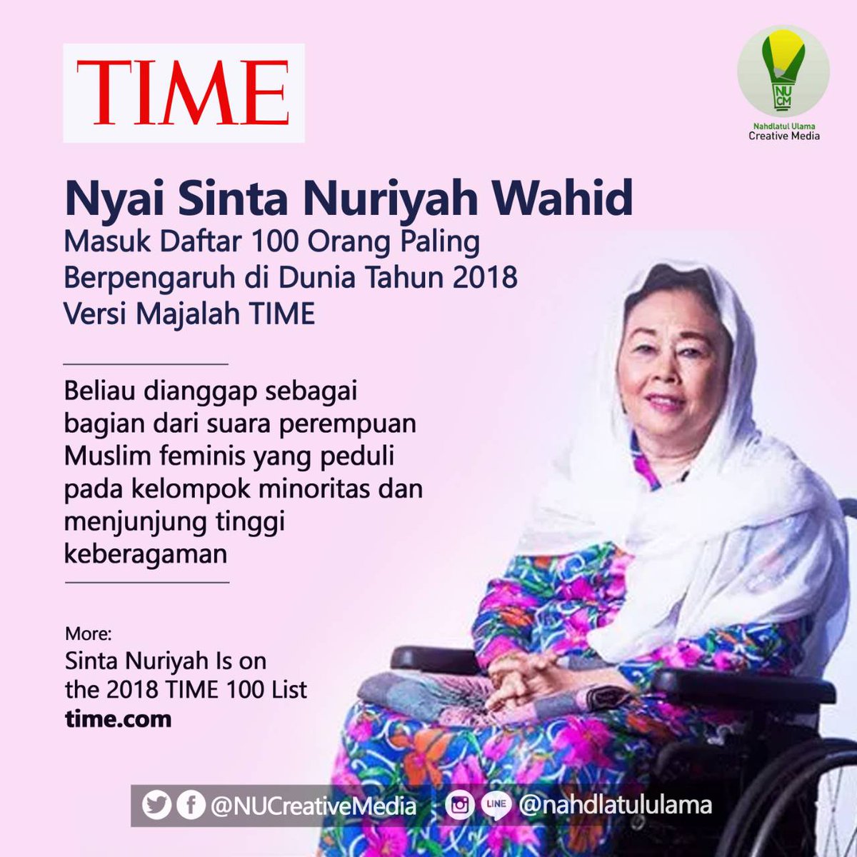 NUCreativeMedia's tweet photo. Beliau tidak lain adalah Nyai Sinta Nariyah Wahid, bagian dari suara perempuan muslim feminis. 
Sosok perempuan yang peduli pada kelompok minoritas dan menjunjung tinggi keberagaman.
#NahdlatulUlama #IslamNusantara #Islam #NU #Aswaja #MuslimFeminis #MajalahTime #Time100List https://t.co/HxLDsetf5v