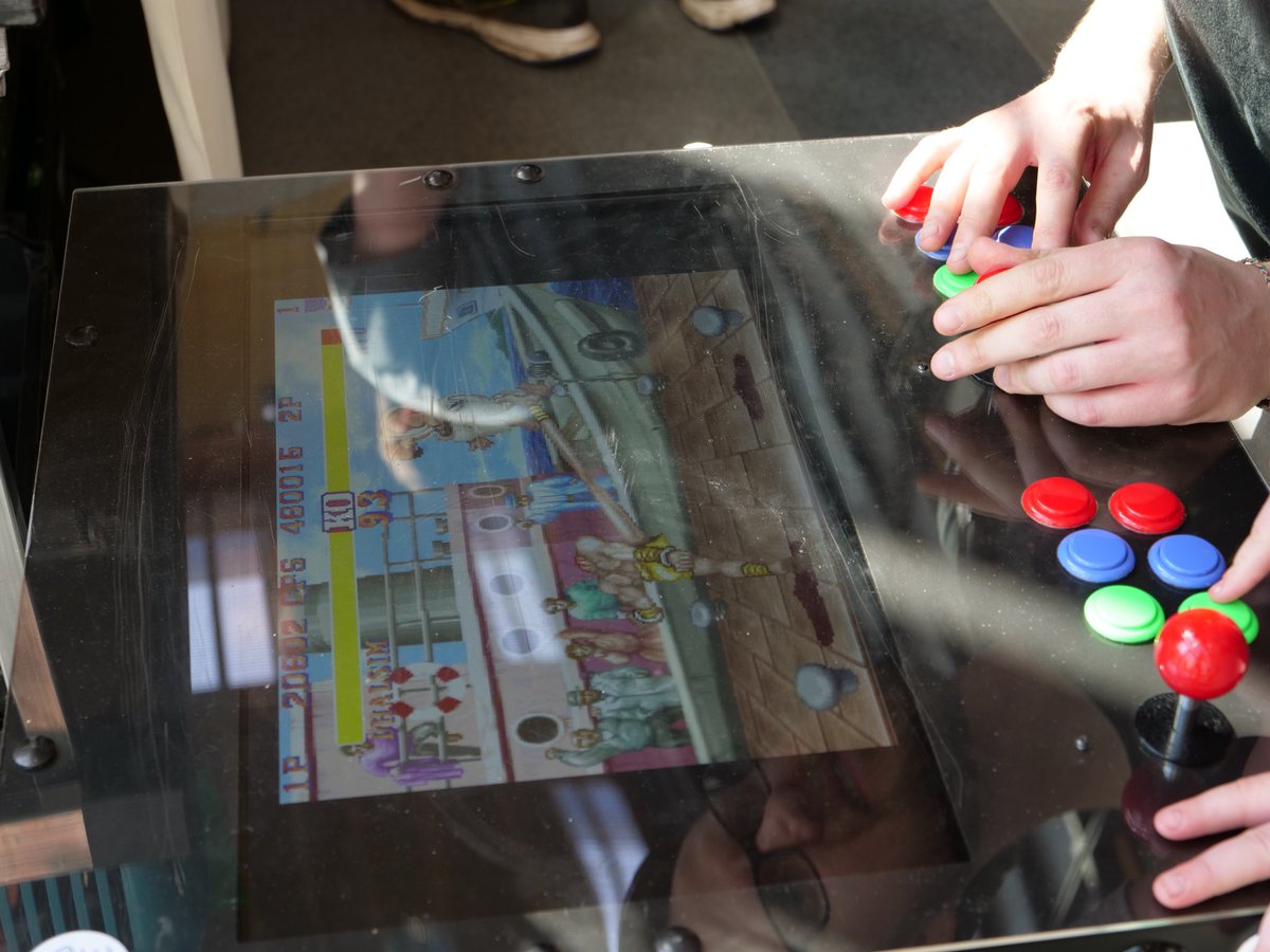 ModMyPi's tweet photo. Our retro gaming coffee table is proving very popular here at #piwars - powered by #retropi, built by us at #ModMyPi - come and have a go 😁 https://t.co/popSP2pguL