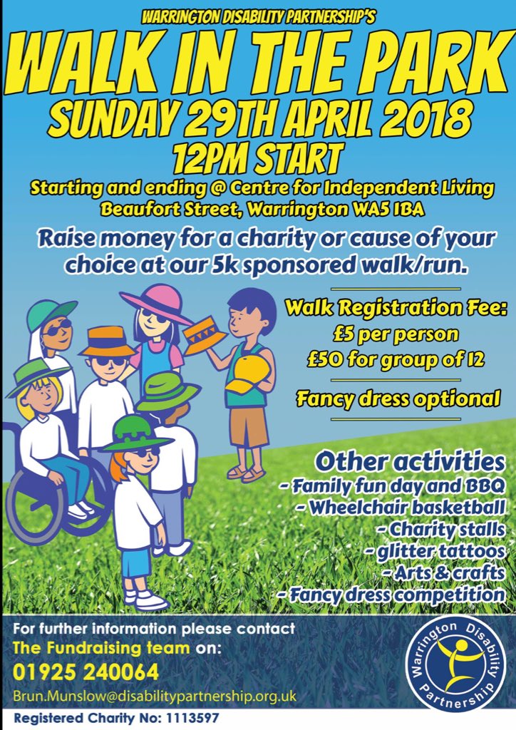 Davet21's tweet photo. Pls RT Join us next Sunday @WDPcomms annual Walk in the Park. Starts / finishes at Centre for Independent Living. Just enjoy the 5k through Sankey Vally Park or raise sponsorship for your favourite charity of cause. Register by calling Kate or Brun on 240064 😎😎 https://t.co/uvqKc4vXFK