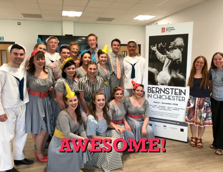 Bernstein_Chi's tweet photo. The cast of @UOC_onthetown delivered a stunning finale at TOTAL EMBRACE yesterday. A massive thanks! You're all stars! And we're deeply grateful to Karen Howard, @ChiUni_TT, @laura_ritchie and @chiunimusic for making it happen. #bernsteinchichester #BernsteinAt100 @Chiobserver https://t.co/ItLg3HraCN