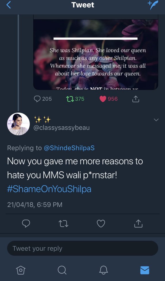 Sanya_Appy's tweet photo. @iAmUmerJaved @ShindeShilpaS Kyunki tum jaise log use ye sab bolte ho... Matlab do you guys even know what's the meaning of all these words that you use... "P*rnstar", "Dhandha", "Clients"... Apni dignity ke liye stand lena galat nahi hai ok! https://t.co/DkAVAvZS8Y