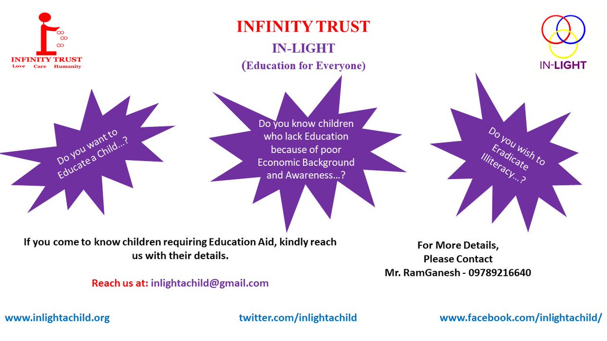 inlightachild's tweet photo. Join our hands and educate a child through Infinity Trust #inlightachild #infinitytrust https://t.co/hVz0P081NQ