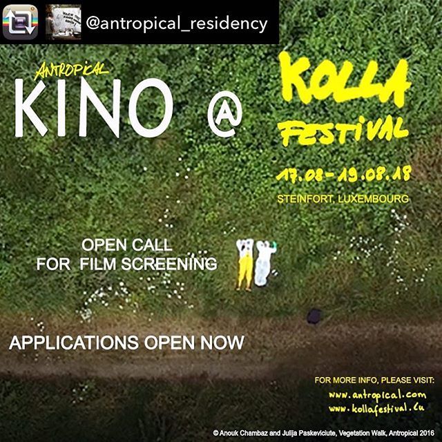 Repost from @antropical_residency 
Are you a motivated FILMMAKER or just MAKING 
FILMS?

Apply for our additional Film screeening @ Kolla Festival.

Our aim is to show insight on new, different or additional perspectives around this year’s Antropical Res… ift.tt/2HiBzZe