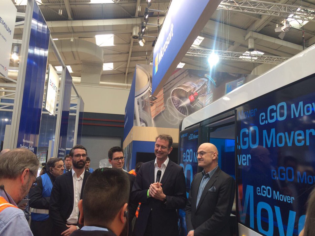 MicrosoftDE's tweet photo. Inoffizieller Start der #hm18: Prof. Dr. Schuh, CEO der @eGO_Mobile_AG und @Caglayan_Arkan, General Manager Manufacturing bei @Microsoft stellen der Presse den #eGoMover vor. https://t.co/2couo1TBxJ