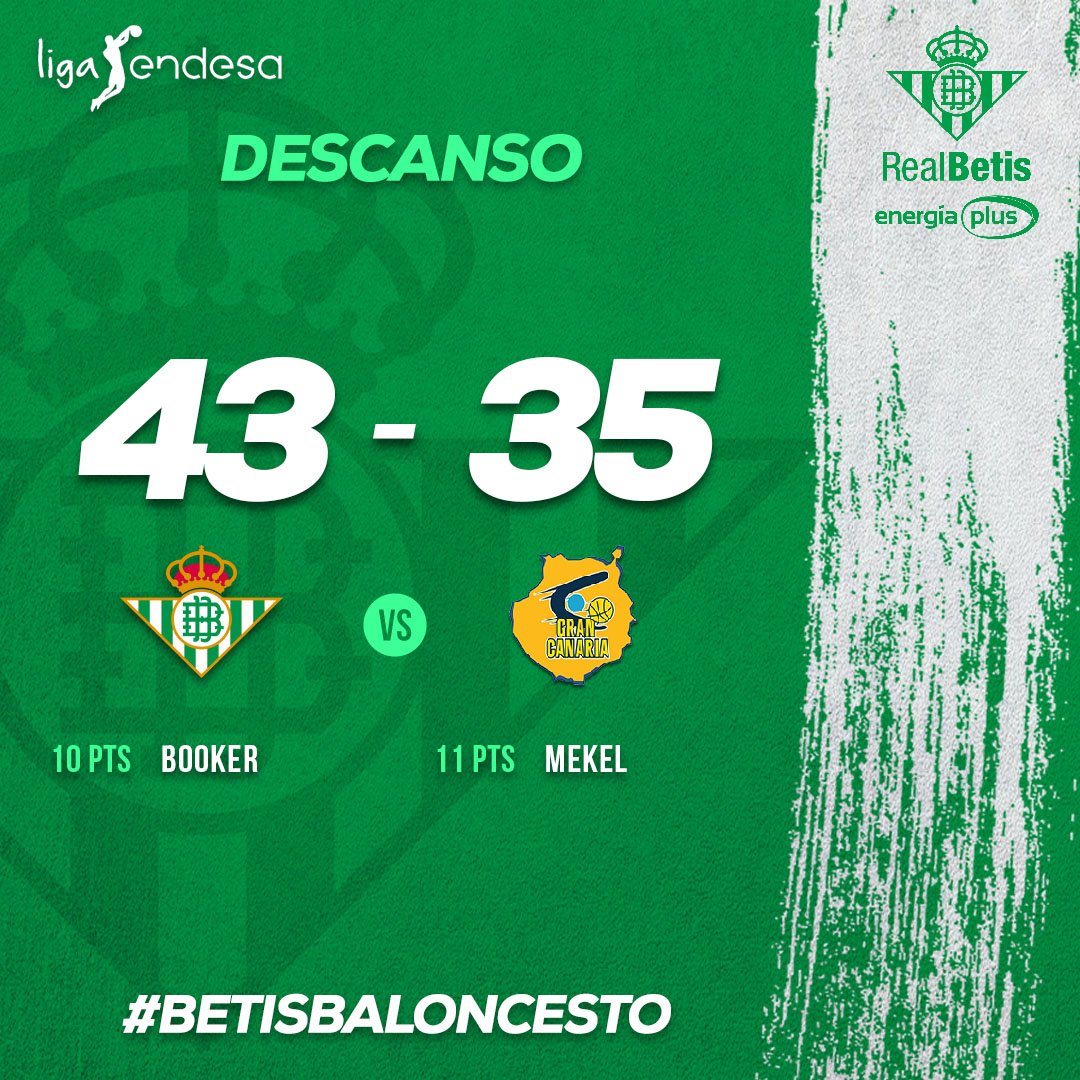 BaloncestoSev's tweet photo. 20' ⏱🏀 Descanso en San Pablo 

💚⚪️ #BetisBaloncesto 43-35 @GranCanariaCB 🔶🔶 https://t.co/JlvPCi1HCO