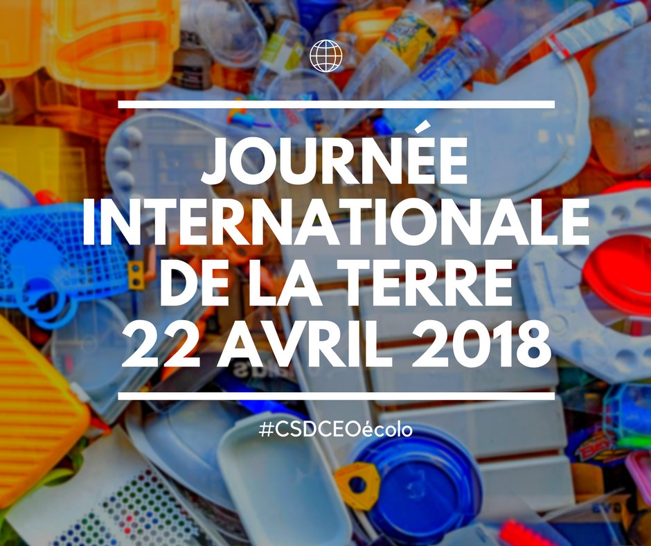 C'est la #Journéeinternationaledelaterre ! Clique « J'aime » si tu comptes recycler au moins 1 article de plastique au courant de la journée. Ensemble, diminuons notre impact sur l'environnement.  #CSDCEOécolo #EarthDay