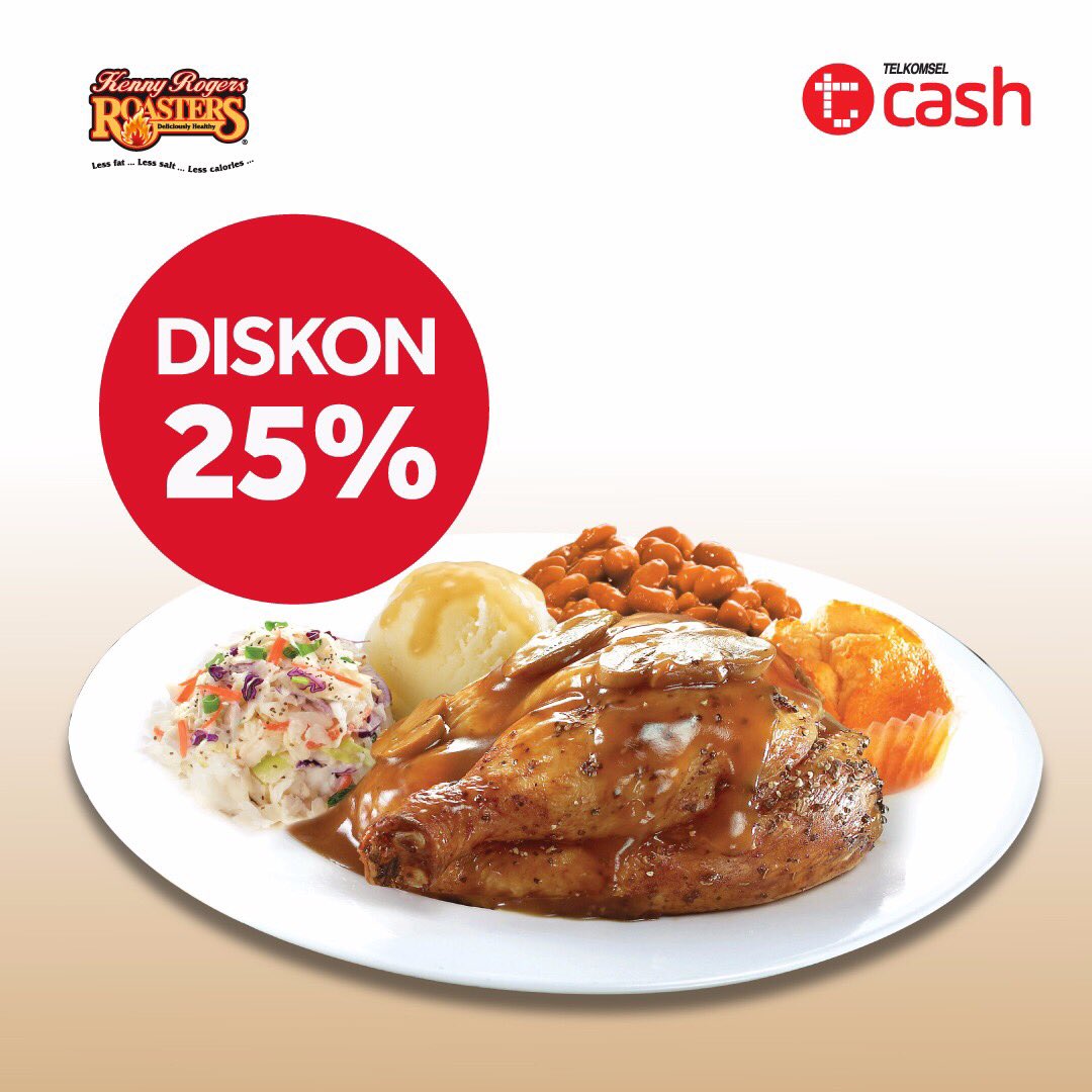 Mau makan malam enak tapi hemat? #pakeTCASH aja. Dapatkan diskon 25% untuk menu reguler di Kenny Rogers terdekat. #pakeTCASH bayar merchant gampang. S&amp;K berlaku. Info selengkapnya: tsel.me/promotwt