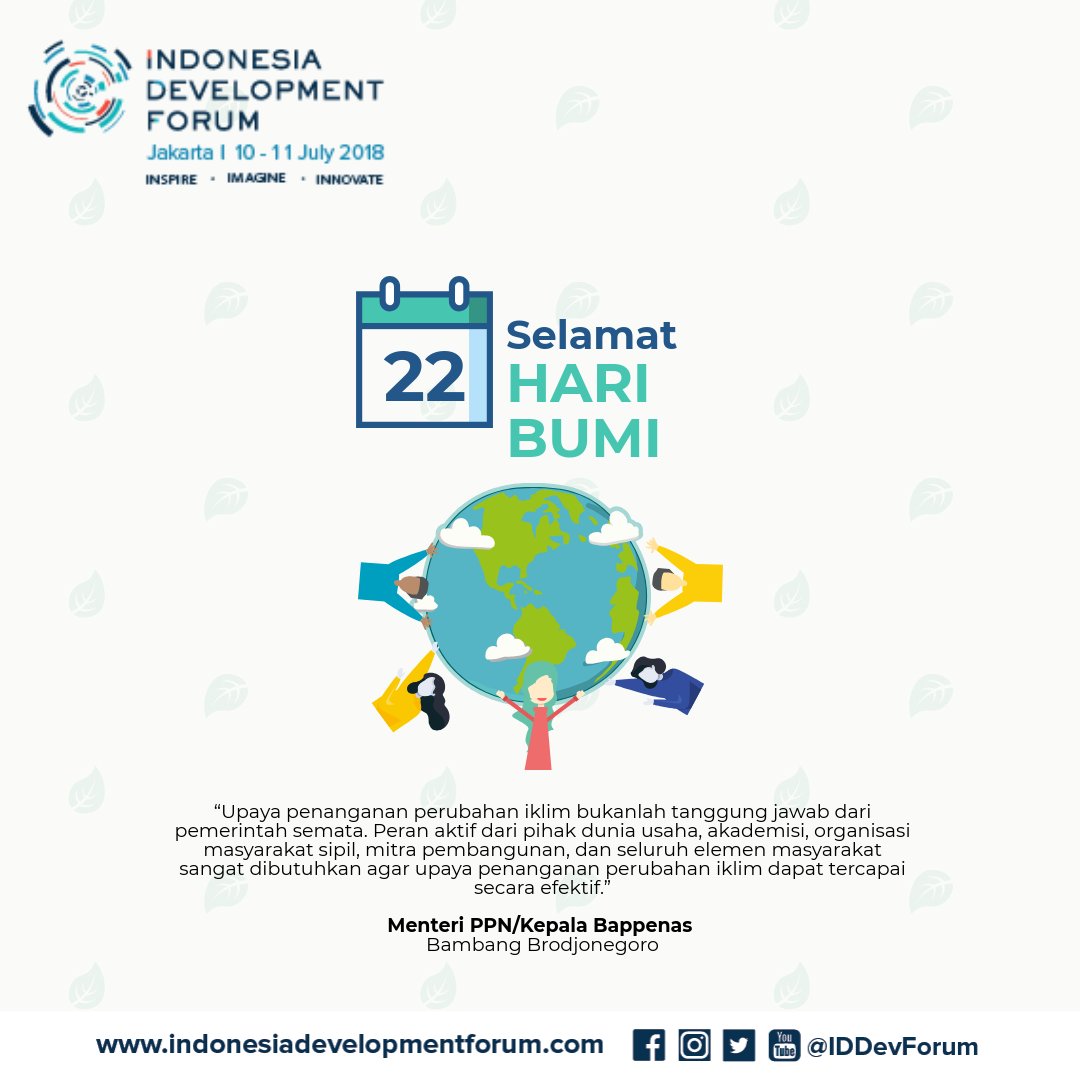 Selamat Hari Bumi #EarthDay ! Mari jaga bumi dengan ide pembangunan berkelanjutan. Punya solusi? Kirim ke <a href="/BappenasRI/">Kementerian PPN/Bappenas</a>  #IDF2018 s.id/IDF2018