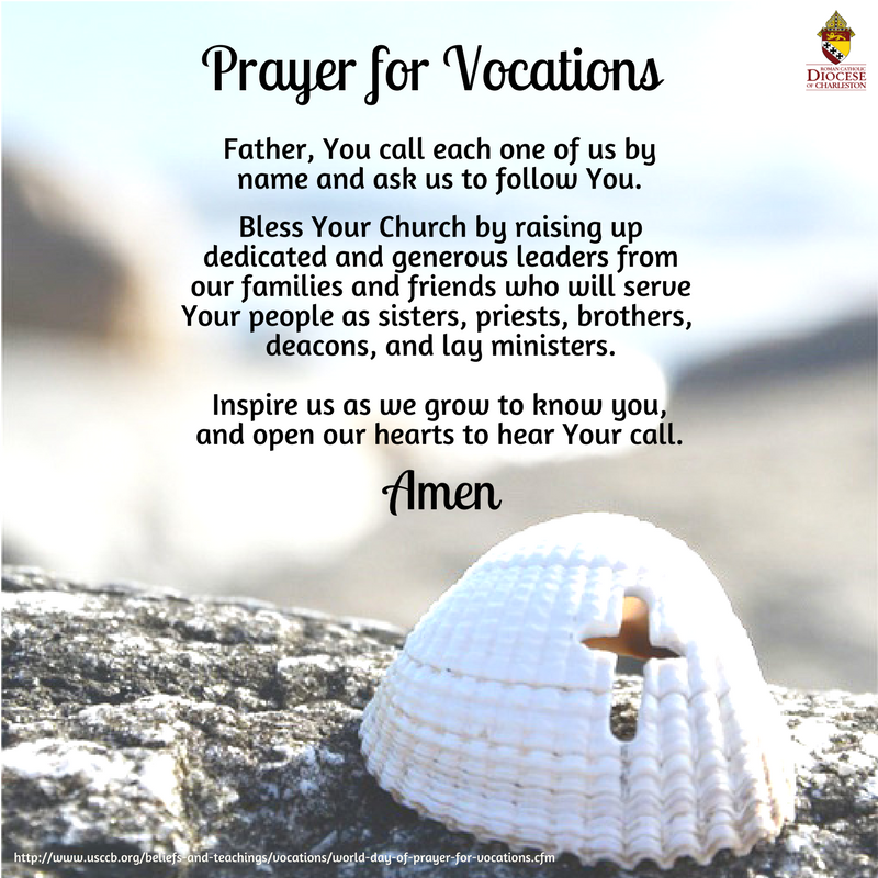 DioceseChas's tweet photo. #WorldDayofPrayerforVocations: The Lord instructed to “Pray the Lord of the harvest to send laborers into his harvest” (Mk 9:30, Lk 10:2). We #pray those discerning the word of God hear His call and open their hearts to him, around the world, esp in @DioceseChas. #sccatholics https://t.co/0OWn1xYDeb