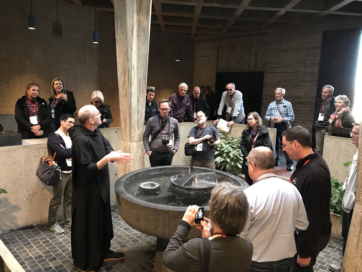 VictoriaMYoung's tweet photo. The history of the #Breuer church unveiled by the monks of @SaintJohnsAbbey for@SAH2018 #sah2018 https://t.co/w7bli3tbSq