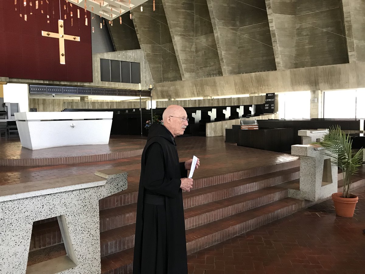 VictoriaMYoung's tweet photo. The history of the #Breuer church unveiled by the monks of @SaintJohnsAbbey for@SAH2018 #sah2018 https://t.co/w7bli3tbSq
