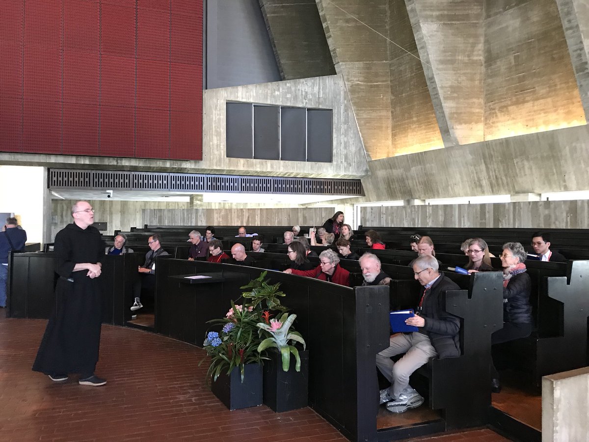 VictoriaMYoung's tweet photo. The history of the #Breuer church unveiled by the monks of @SaintJohnsAbbey for@SAH2018 #sah2018 https://t.co/w7bli3tbSq