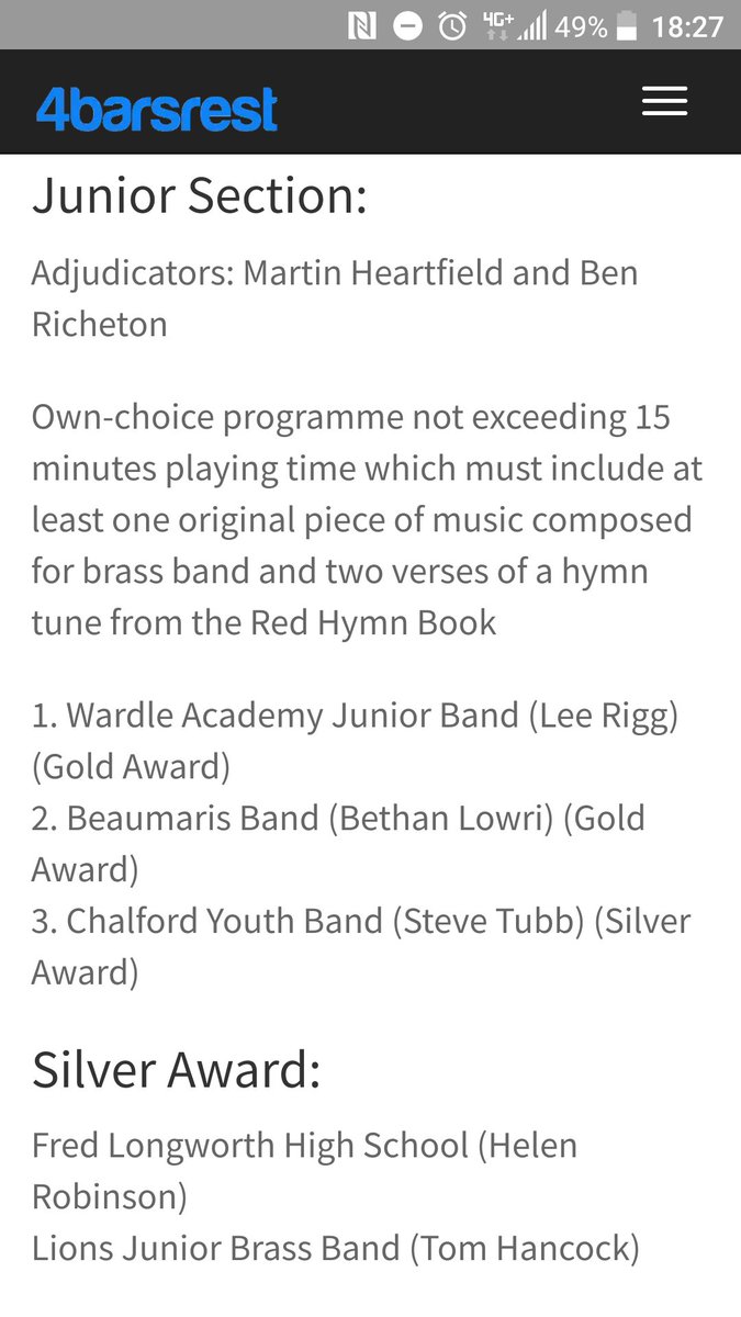 LionsYouthBrass's tweet photo. It's a Silver Award for our Junior Band! Brilliant stuff! #NYBBC2018 🎼 https://t.co/Tvz6HtRupy