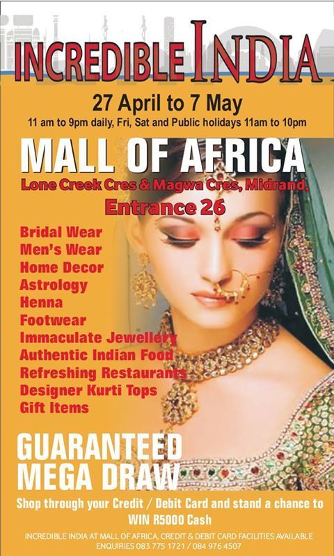 Boozy_Foodie's tweet photo. #PRCorner #PRNews #PressRelease #JoziEvents
"Annual Indian lifestyle event back in Joburg!
Back by popular demand and celebrating its 2nd year at @mallofafrica ‘Incredible India’ returns to Johannesburg from April 27 to May 7" #CulturalEvents #IncredibleIndia @monicasteynpr https://t.co/TLJHYGMh31