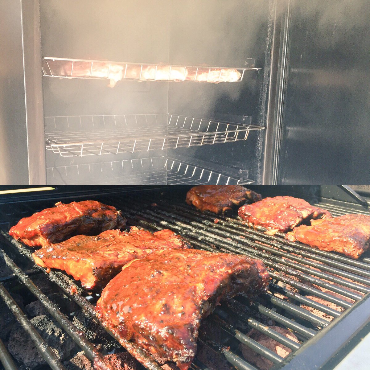 5 hour cherry smoked ribs with maple glaze. #sundaysmoke #low&amp;slow