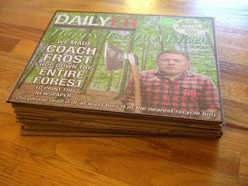 thedailyER's tweet photo. To celebrate Earth Day, The DailyER is reprinting our latest issue on corrugated cardboard, so now you'll have to recycle it to comply with Lincoln's new corrugated cardboard ban! https://t.co/tpcpLRwvlv