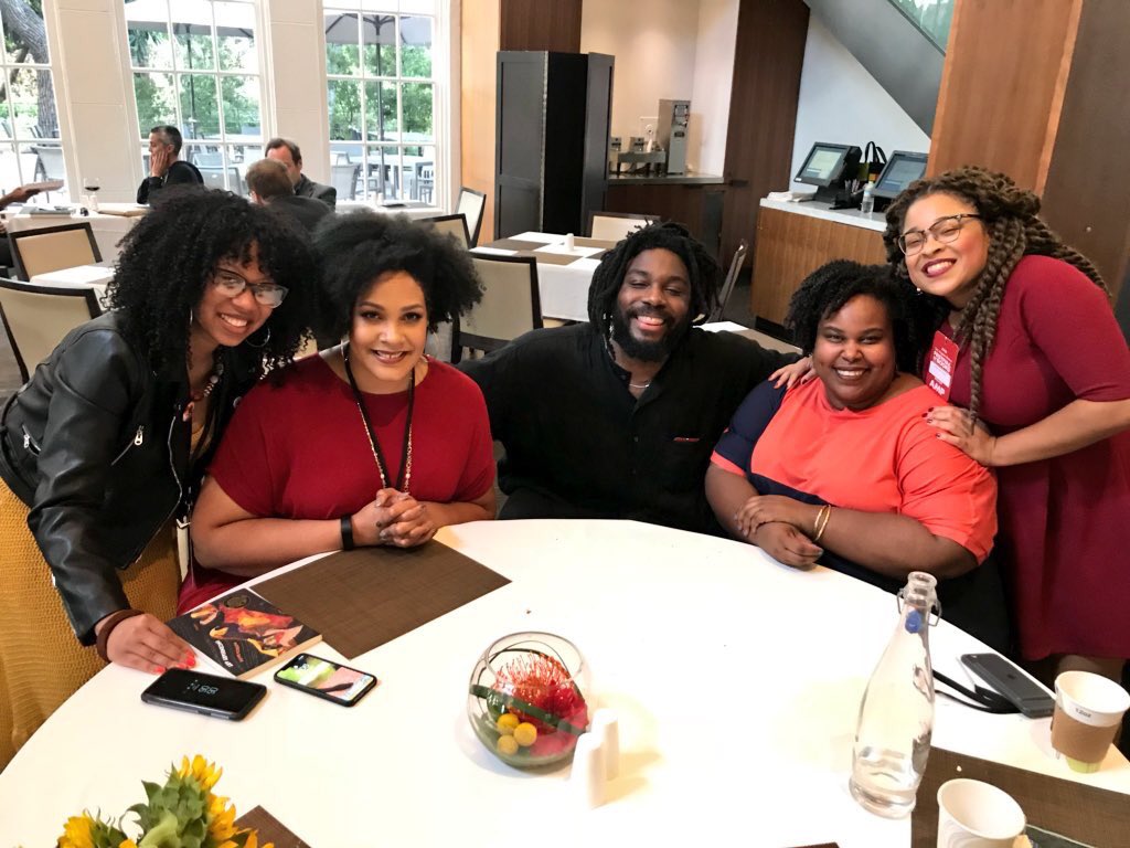 One of the highlights of being at #LATFOB is spending time with fellow writers. Such good times with @wellreadblkgirl,  @IjeomaOluo @JasonReynolds83 & @MorganJerkins #bookfest