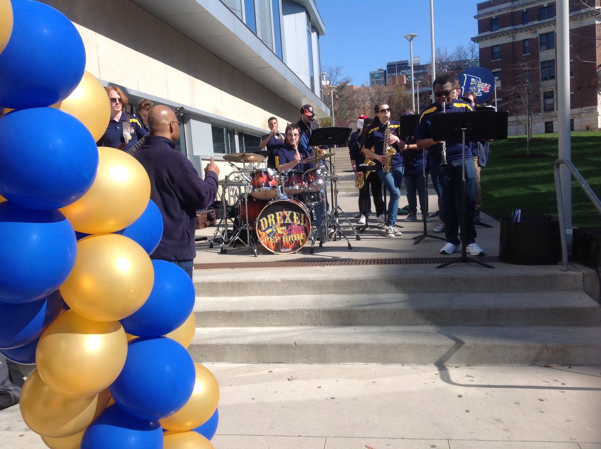 DrexelAdmission's tweet photo. The Drexel Pep Band welcomes our admitted Dragons and their families to our last Admitted Students Day of the season! #drexelaccepted https://t.co/jRqARgYrSX