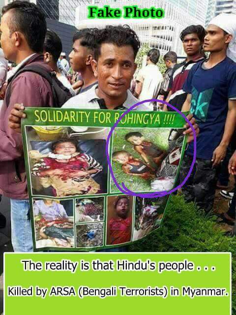 mon_carai's tweet photo. @OnlineRajan__ @DrMerle 3/ While trying to dominate, they use all kinds of fake to draw sympathy.
See: 
- "dead" #Rohingya kids
-Ro terrorist using kid he murdered to fake
-Fake grief on manly Ro folks
-Pretty pathetic photoshop to blame Burmese soldiers
Take care India. 
The thugs are coming your way. https://t.co/VOe2DNjuc9