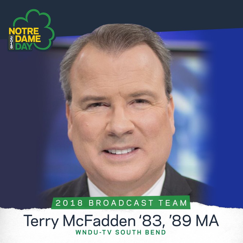NDjsmall's tweet photo. Back for his fifth straight #NDday is loyal Notre Dame son @TMcFaddenWNDU This proud Domer is a class act, always willing to serve his beloved alma mater. See Terry along side his sister Mo -- tomorrow afternoon at https://t.co/EPg6AIDh6Z @NDAlumni @NDLoyal #NDdad @WNDU https://t.co/VjnDolnoSc