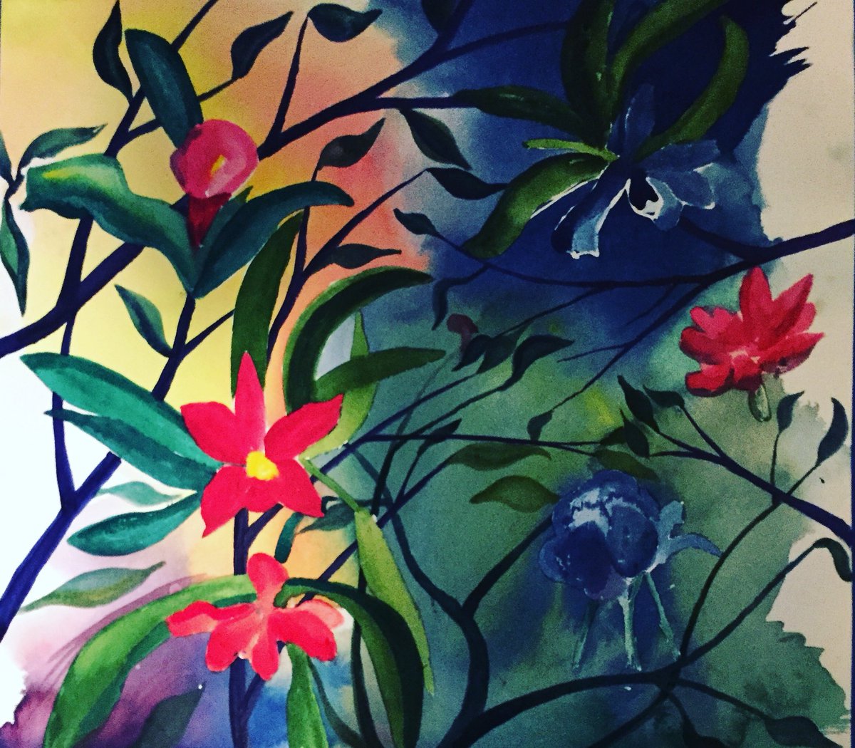 EvernusWilliams's tweet photo. Thanks for the follows.  Floral Dance, Watercolor on Hot Press Paper https://t.co/WPViZT9HUs