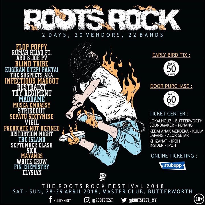 Jenn_Thompson's tweet photo. #PENANG SATURDAY&amp;SUNDAY April28&amp;29 ROOTS ROCK FESTIVAL 3pm - 12am MasterClub #BUTTERWORTH ft. #FlopPoppy @Restraint #InfectiousMaggots @maddamemalaysia @ThyRegiment #KugiranDTepiPantai @moscaembassy @bandstrikeout @sepatusixtynine @vigilgrunge @pndband @Sooicankick ++ https://t.co/VJ3WlFC7Cn