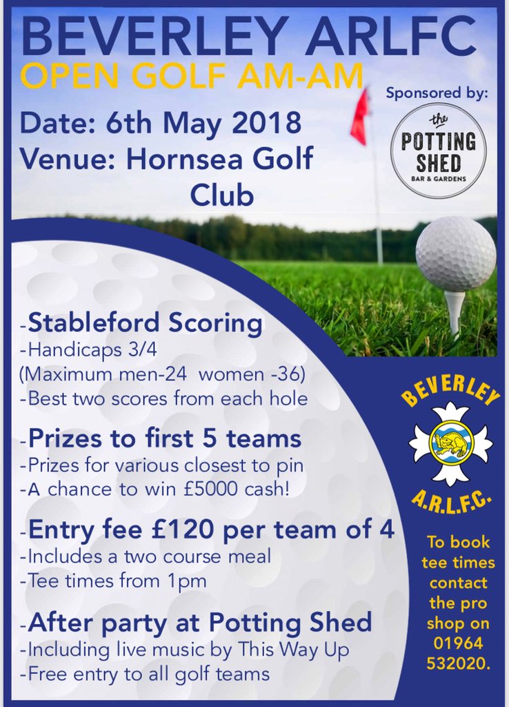 Not long now and it’s going to be a great day at <a href="/hornseagolfclub/">Hornsea Golf Club</a> for <a href="/BeverleyARLFC/">Beverley ARLFC</a> Golf Day!!!! You golfers out there get a team in and join me in the sun 👌🏻⛳️