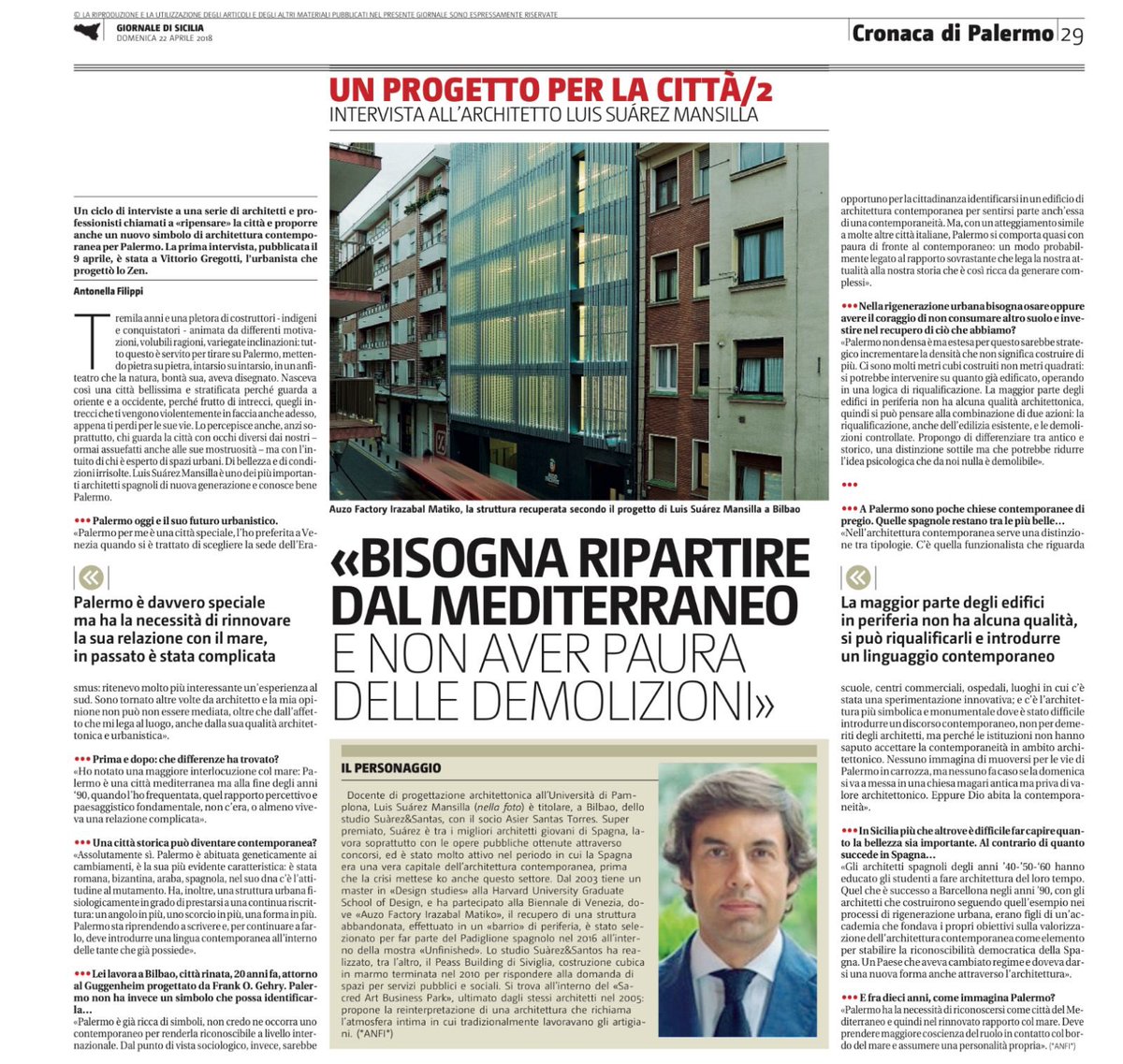 Reflexiones sobre el futuro urbano de Palermo en el Giornale di Sicilia <a href="/GDS_it/">Gds.it</a>