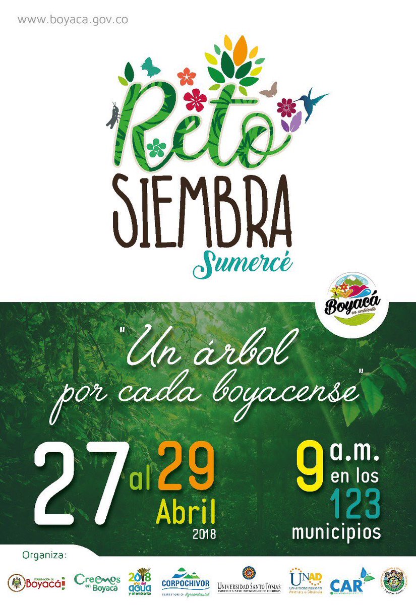 La conservación y defensa de nuestra madre tierra nos concierne a todos. En este #DíaDeLaTierra invito a los boyacenses a tomar conciencia para su cuidado y a sembrar vida para las actuales y futuras generaciones. #RetoSiembraSumercé.