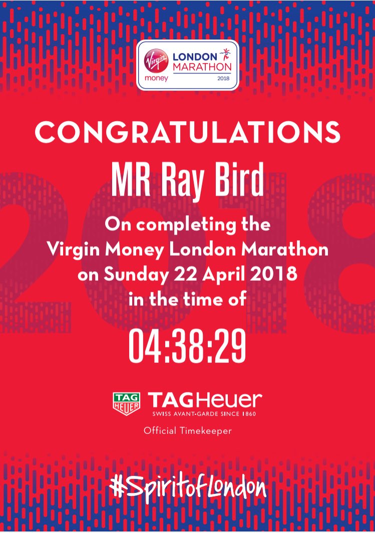 Whitehead_BS's tweet photo. Congratulations @RayRb1974 in completing the @LondonMarathon for @SDFHC in 4:38:29 https://t.co/TT2u7WvQqS
